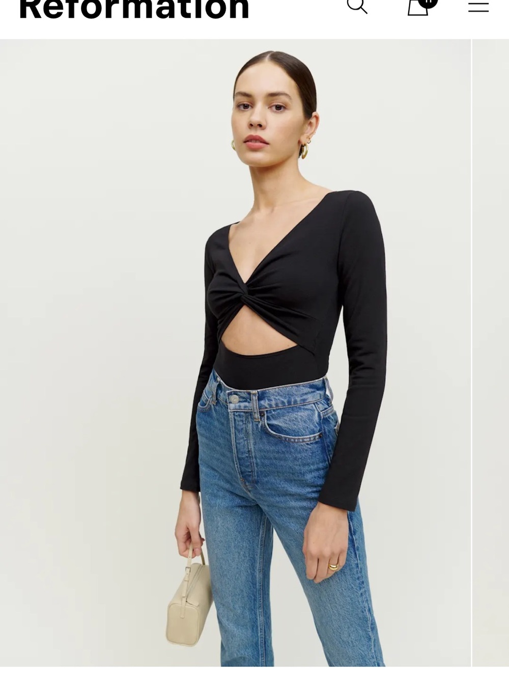 Reformation Black Twist-Front Long-Sleeve Bodysuit